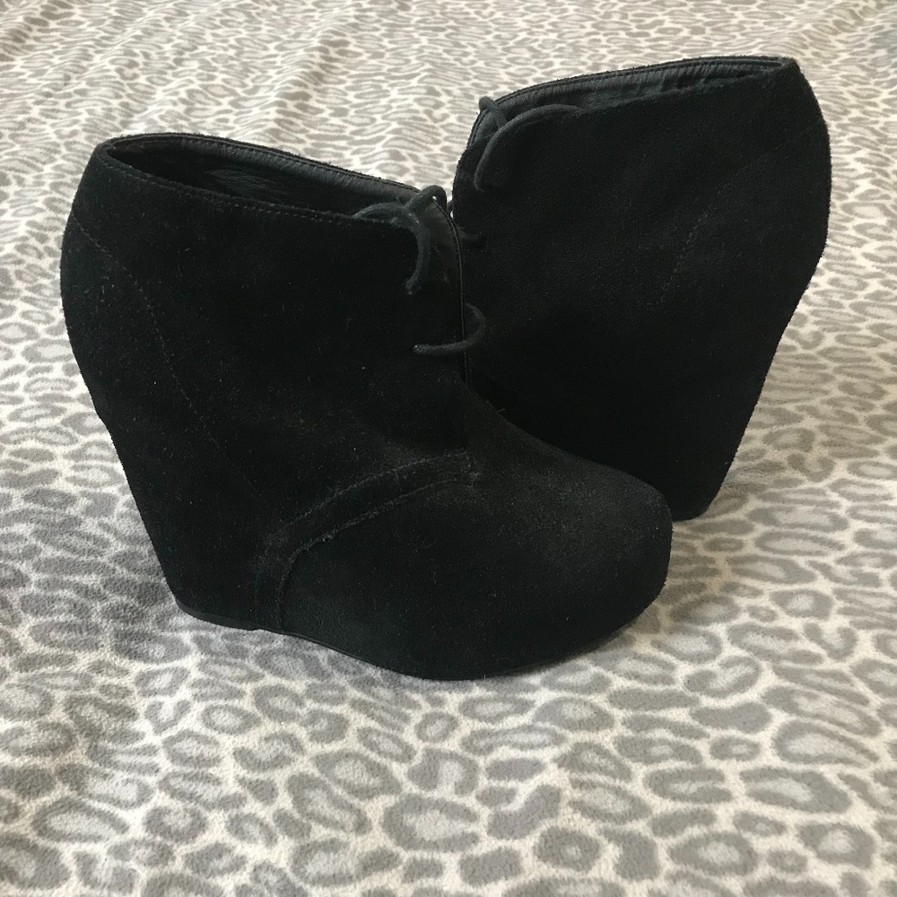 Black Suede Ankle Wedges